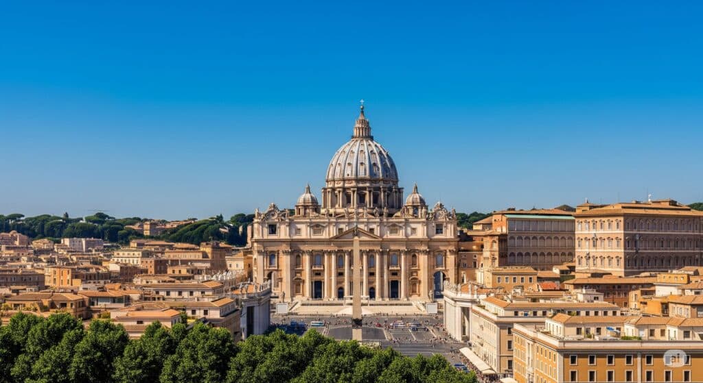 Vue panoramique sur la splendide coupole de la Basilique Saint-Pierre au Vatican, découverte inoubliable de Rome en duo Heaven Collection.